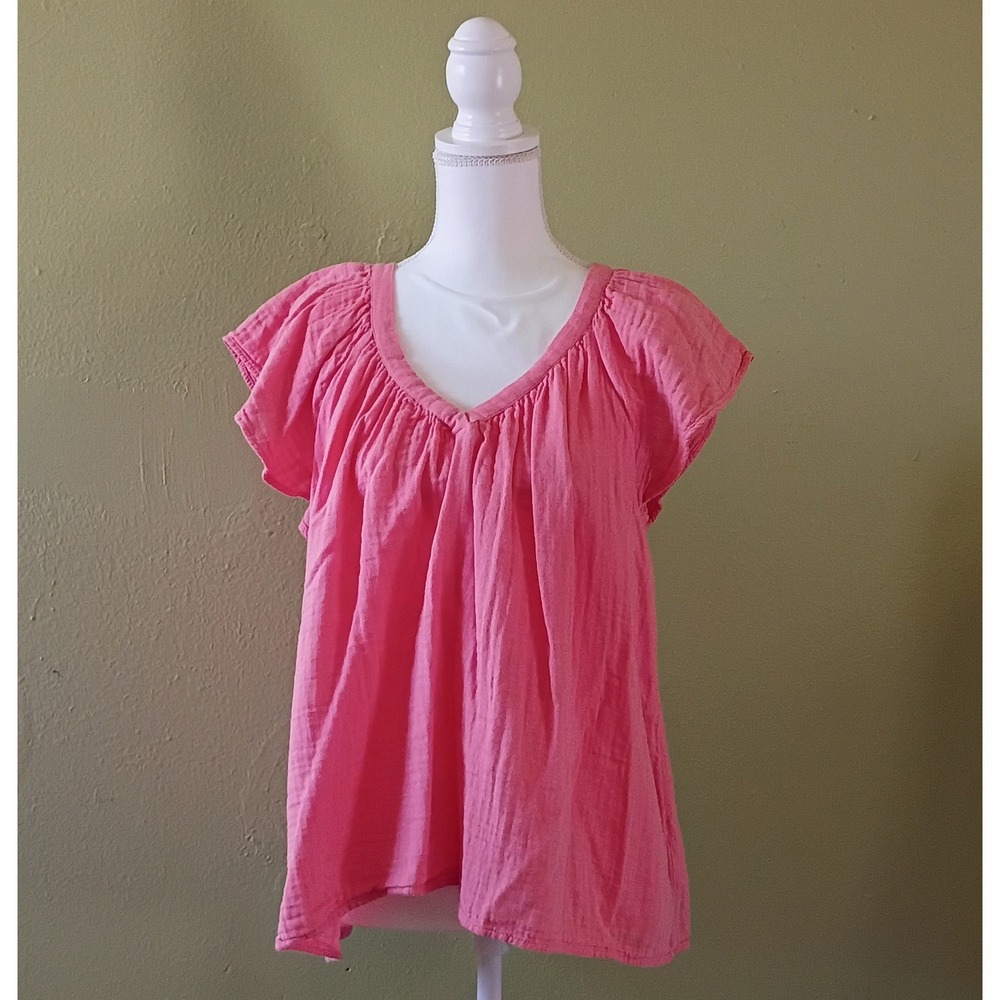 Fairycore Babydoll Style Old Navy Pink Gauze V-Neck Flutter Sleeve Blouse XL